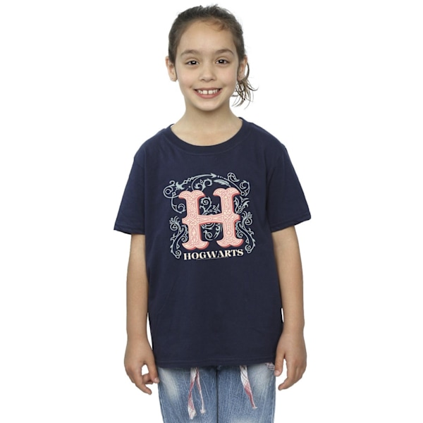 Harry Potter T-shirt för flickor med blommor H i bomull, 5-6 år, marinblå Navy Blue 5-6 Years