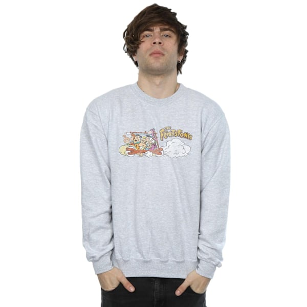 The Flintstones Herr Familjebil Distressed Sweatshirt 3XL Sport Sports Grey 3XL