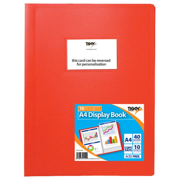 Tiger A4 Flexi Visningsbok 20 Fickor Röd Red 20 Pockets
