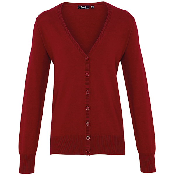 Premier Dam/Dam Button Through Långärmad V-ringad Stickad Burgundy 16