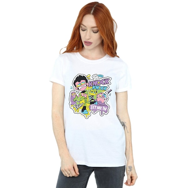 DC Comics Dam/Kvinnor Teen Titans Go Knock Knock Bomull Pojkvän T-shirt White XXL