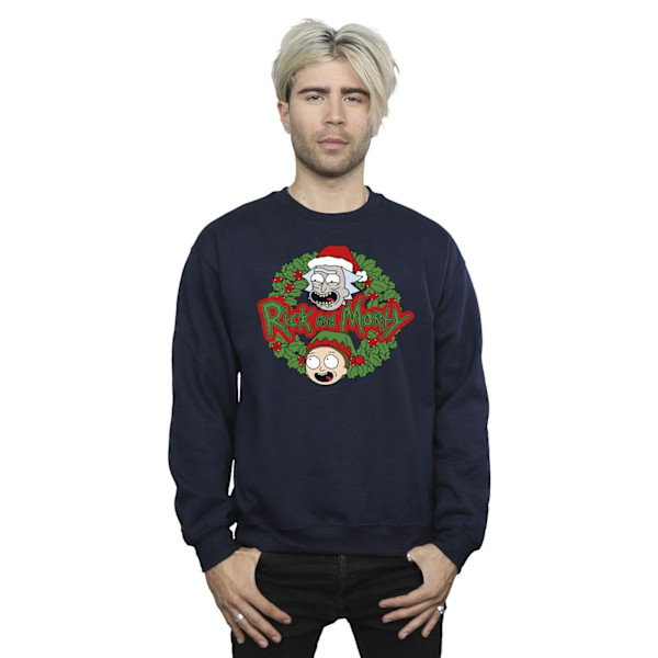 Rick And Morty Herr Julkrans Sweatshirt L Marinblå Navy Blue L