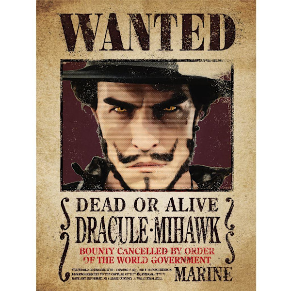 One Piece Live Action Wanted Poster Dracule Mihawk Print 40cm x Black/Brown 40cm x 30cm