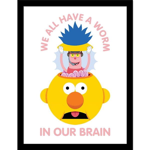 Don´t Hug Me I´m Scared Worm In Our Brain Inramad Poster 40cm x White/Yellow/Pink 40cm x 30cm