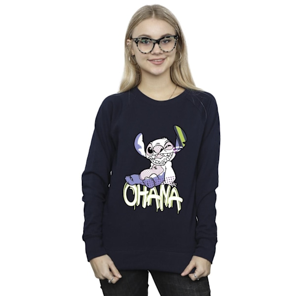 Disney Dam/Kvinnor Lilo Och Stitch Ohana Graffiti Sweatshirt Navy Blue L