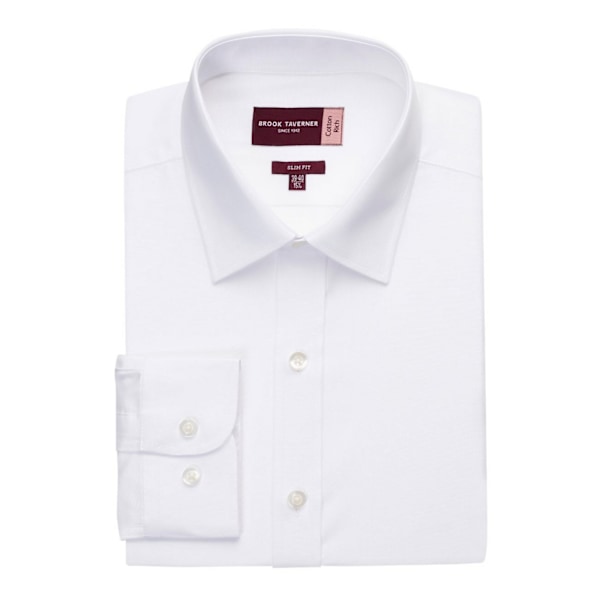 Brook Taverner Herr Alba Poplin Slim Långärmad Skjorta 16in Vit White 16in