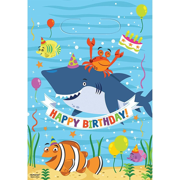 Amscan Shark Happy Birthday Party-väskor (Pack of 8) One Size Blu Blue One Size