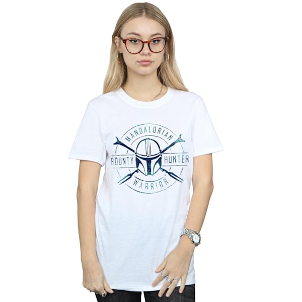 Star Wars Dam/Damer The Mandalorian Warrior Crest Bomull Boyfriend T-Shirt S Vit White S