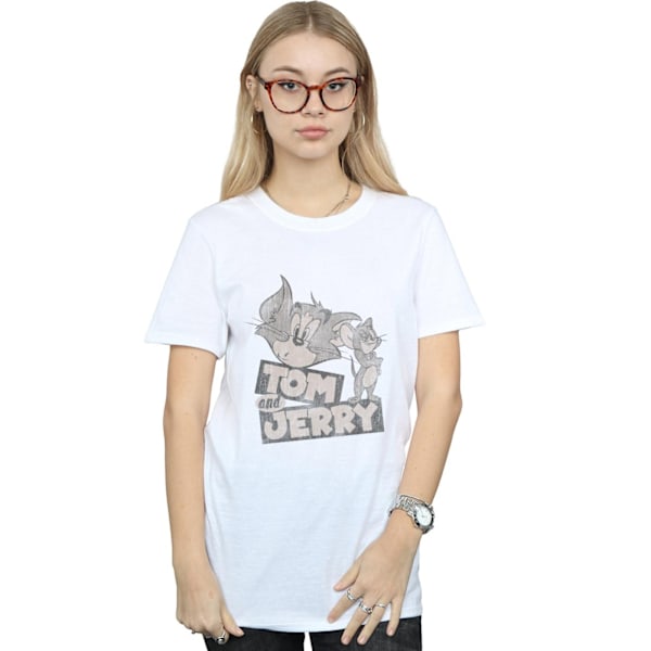 Tom And Jerry Dam/Damer Cartoon Wink Bomull Boyfriend T-Shi White L