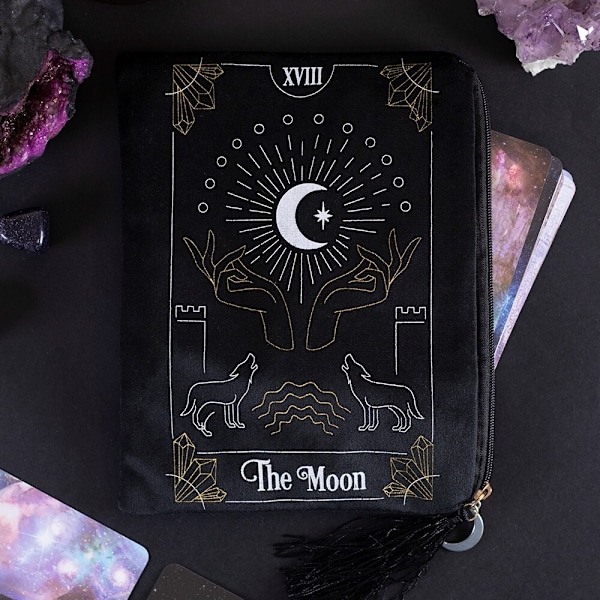 Something Different The Moon Tarot Cards Dragkedja Väska One Size Black/White/Gold One Size