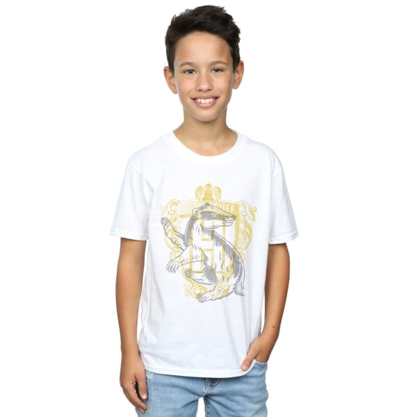 Harry Potter Boys Hufflepuff Badger Crest T-Shirt 5-6 år Vit White 5-6 Years