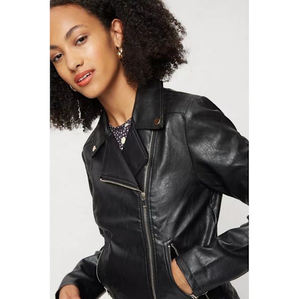 Dorothy Perkins Dam/Damer Faux Läder Lång Bikerjacka 6 Black 6 UK