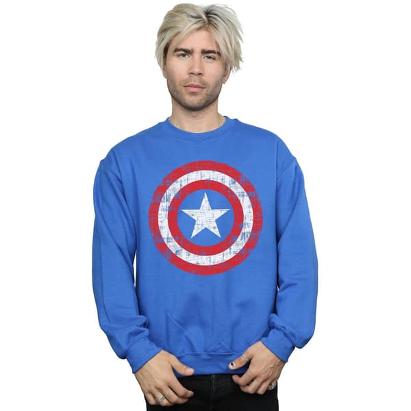 Marvel Mens Avengers Captain America Scratched Shield Sweatshirt Royal Blue M