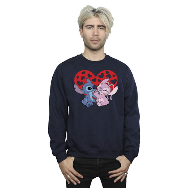 Disney Herr Lilo & Stitch Hjärtan Sweatshirt S Marinblå Navy Blue S