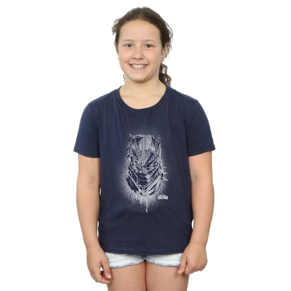 Marvel Girls Black Panther Spray Headshot Bomull T-shirt 7-8 år Navy Blue 7-8 Years