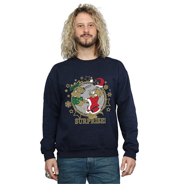 Tom And Jerry Herr Jul Surprise Sweatshirt L Marinblå Navy Blue L