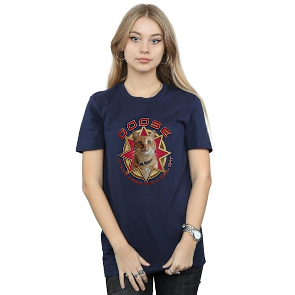 Marvel Dam/Damer Captain Marvel Goose Cool Cat Bomull Boyfriend T-Shirt S Marinblå Navy Blue S