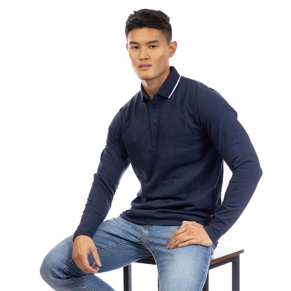 Peter Werth Långärmad Pikétröja för Herr L Mörkblå Dark Navy L