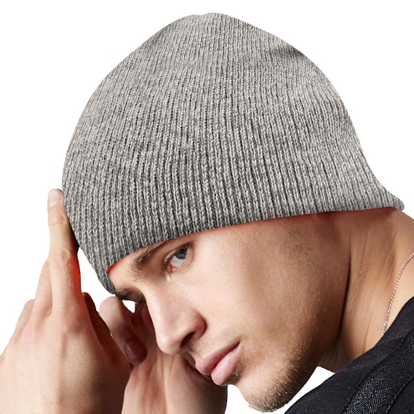 Beechfield Plain Basic Knitted Winter Beanie Hat One Size Heath Heather Grey One Size