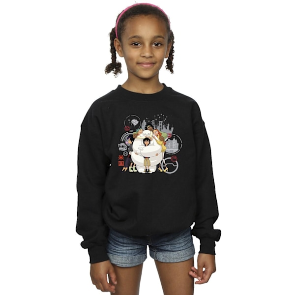 Disney Girls Big Hero 6 Baymax Group Hug Sweatshirt 7-8 år B Black 7-8 Years