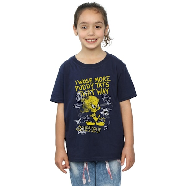 Looney Tunes Girls Tweety Pie More Puddy Tats Bomull T-shirt 12 Navy Blue 12-13 Years