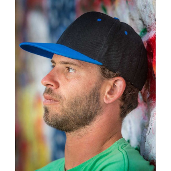 Result Unisex Core Bronx Original Flat Peak Snapback Dual Colou Black/Azure Blue One Size