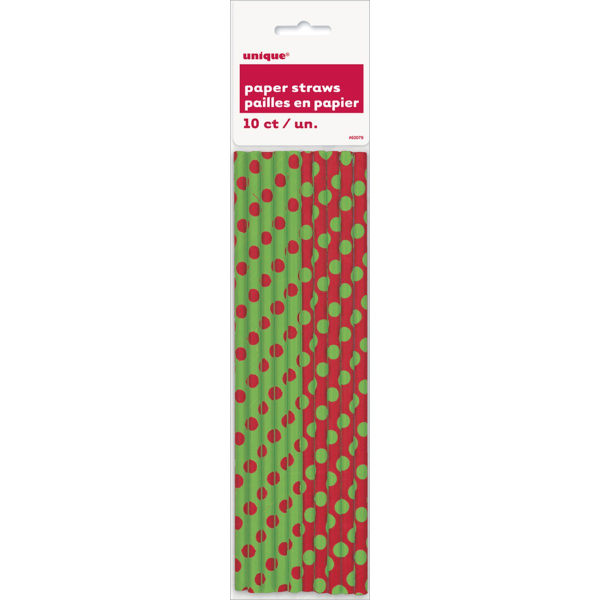 Unikt festpapper Polka Dot Christmas engångssugarrör (förp Red/Green One Size