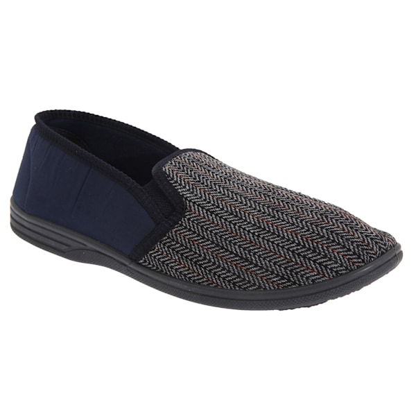 Zedzzz Charles Herringbone Filt Gusset Tofflor 14 UK Marinblå Navy Blue 14 UK