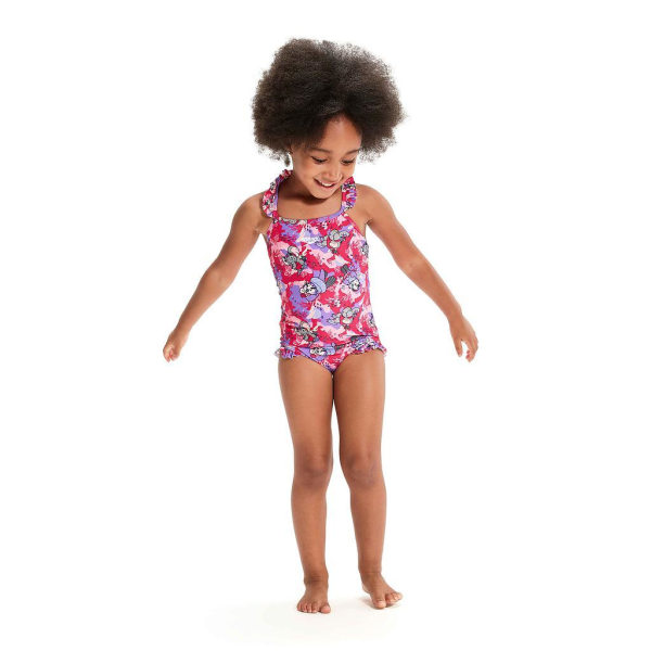 Speedo Baby Girls Lär dig att simma Printed tunn band volang One Pi Pink/Purple 3 Years