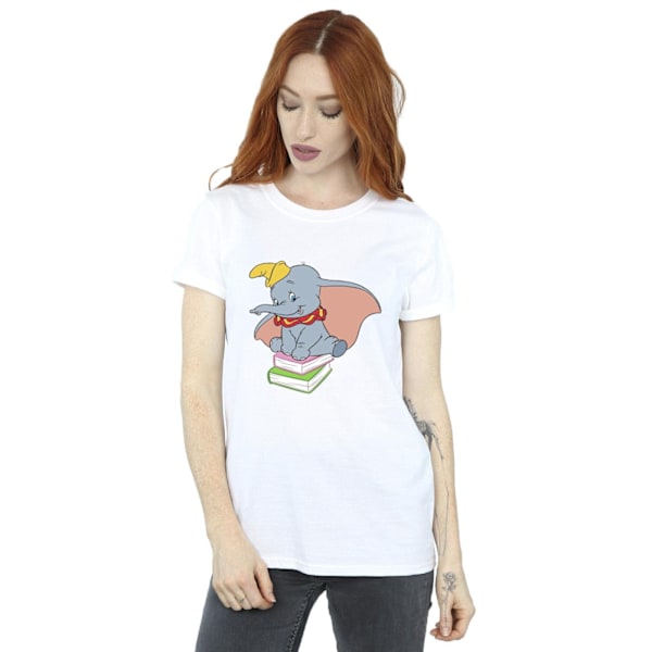 Disney Dam/Damer Dumbo Sitter På Böcker Bomull Boyfriend T- White 3XL