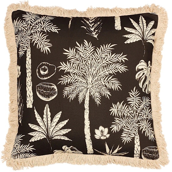 Paoletti Colonial Fringed Palm Tree Kuddfodral 45cm x 45cm E Espresso 45cm x 45cm