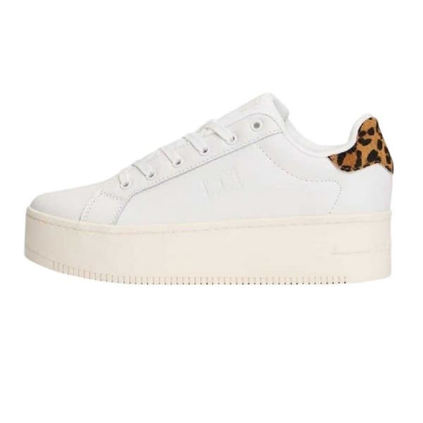 Tommy Jeans Dam Leopardmönstrade Platåsneakers i Läder Ivory/Leopard 6 UK