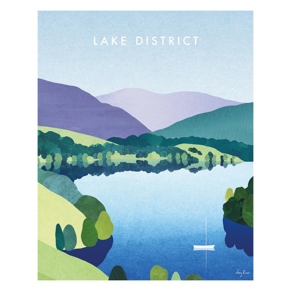 Henry Rivers Lake District, Windermere Print 50 cm x 40 cm Blue/Green/Purple 50cm x 40cm
