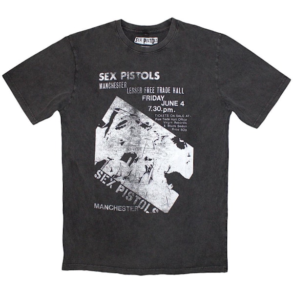 Sex Pistols Unisex Vuxen Manchester Flyer Stone Wash T-Shirt S Charcoal Grey S