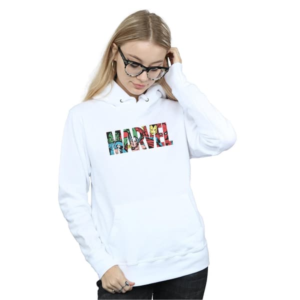 Marvel Comics Dam/Damer Infill Logo Heather Hoodie S Vit White S