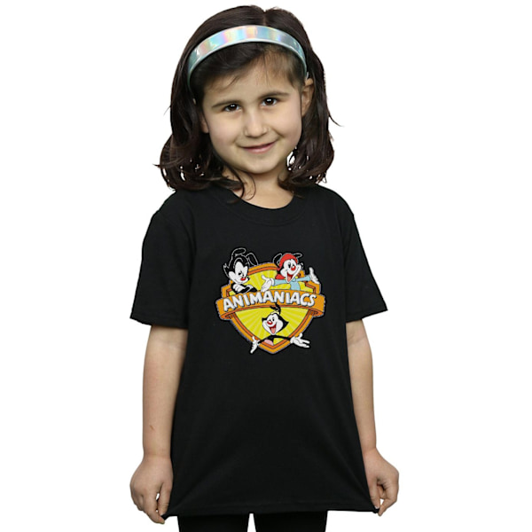 Animaniacs Girls Logo Crest Bomull T-shirt 5-6 år Svart Black 5-6 Years