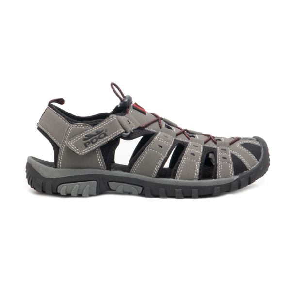 PDQ Mens Toggle & Touch Fastening Synthetic Nubuck Trail Sandal Grey/Red 10 UK