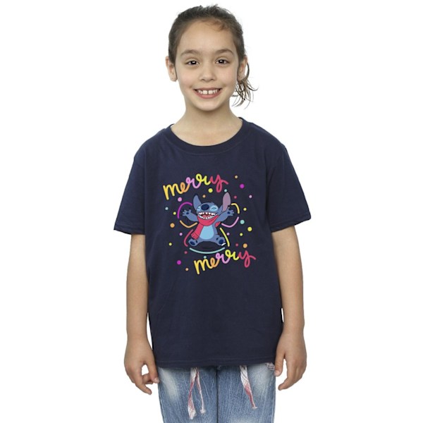 Disney Girls Lilo & Stitch Merry Rainbow Bomull T-shirt 7-8 år Navy Blue 7-8 Years