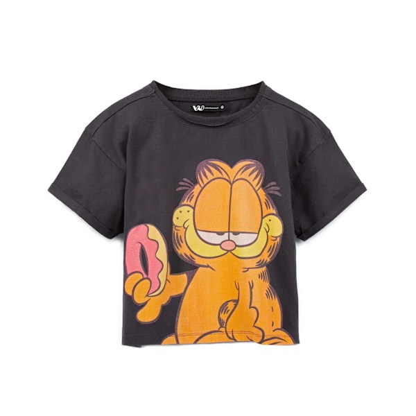 Garfield Dam/Kvinnor Enzymtvättad Croppad T-shirt XL Kol/O Charcoal/Orange XL