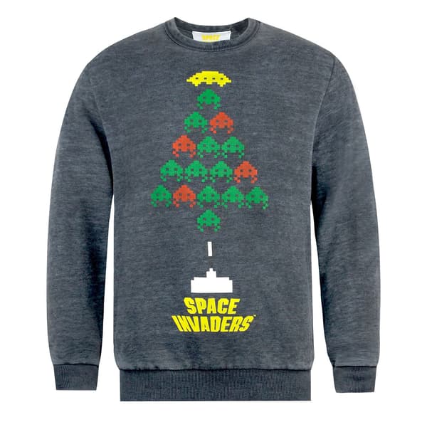Space Invaders Unisex Vuxen Julgran Burnout Sweatshirt Grey XL