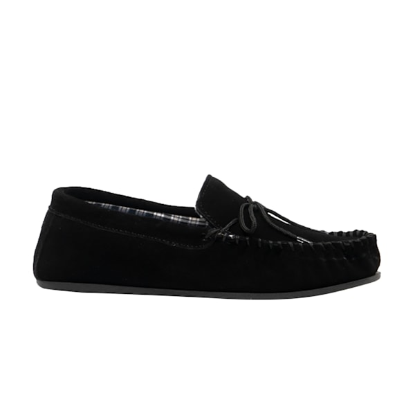 Mokkers Bruce Moccasin-tofflor i äkta mocka för män, storlek 12 UK, svart Black 12 UK