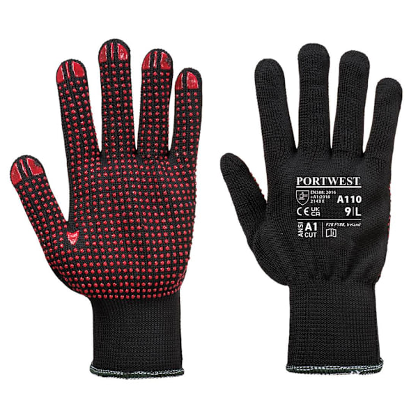 Portwest Unisex Vuxen A110 Polka Dot Grip Handskar L Svart Black L