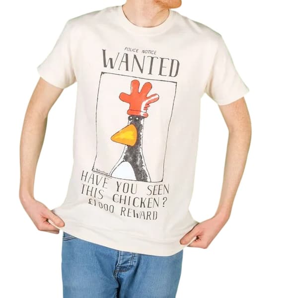Wallace och Gromit Herr Feathers McGraw Efterlyst Poster T-Shirt M Ecru M