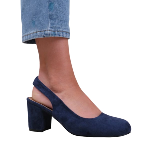 Where's That From Edith Slingback-skor i mocka för kvinnor/damer, bred blockklack Navy 4 UK Wide