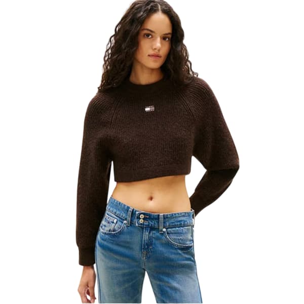 Tommy Jeans Dam/Dam Stickad Croppad Raglan Tröja 8 UK Valnöt Walnut 8 UK