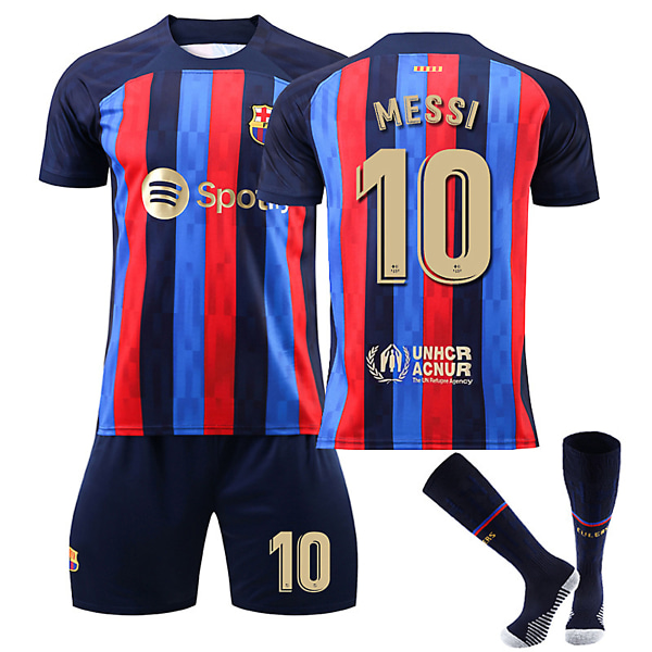 Barca Hem Lionel Messi Storlek 10 Fotboll Jersey Kit 18