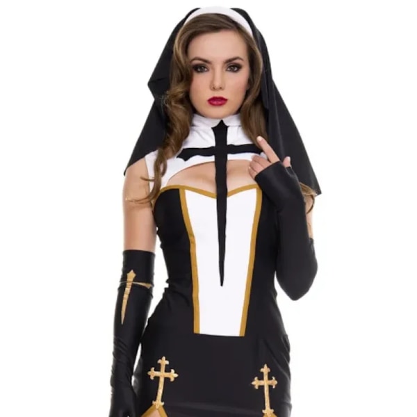 Halloween Fantasia Fancy Dress Kvinnors Nunna Cosplay Kostym Spel Uniform Black-4pcs Black-4pcs One Size
