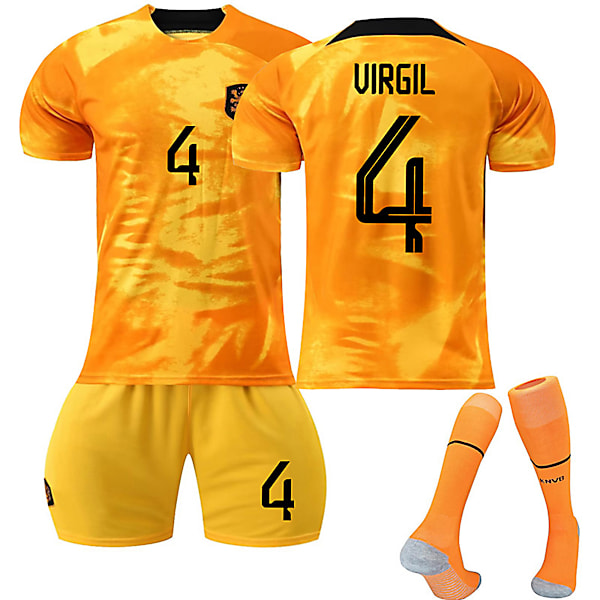 Nederländerna 22-23 Hem Jersey UIRGIL Nr 4 Fotbollströja kit 28