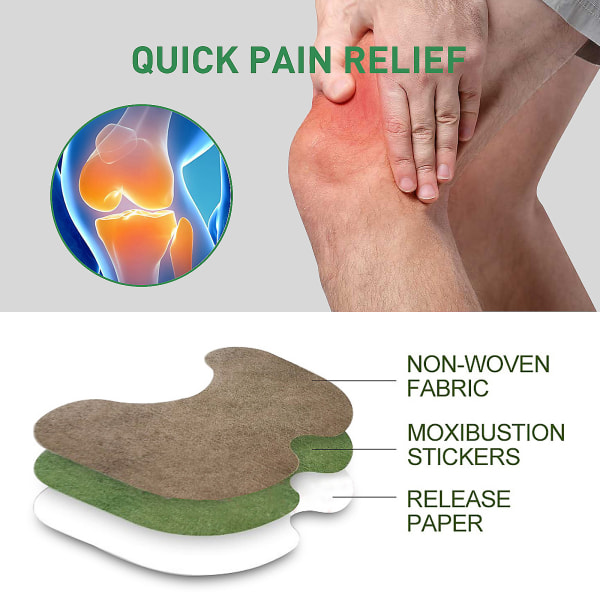 Smärtlindring för knä, knäplåster med malört, värmeplåster för lindring av rygg-, nack- och axelvärk 1 låda (10 ark)