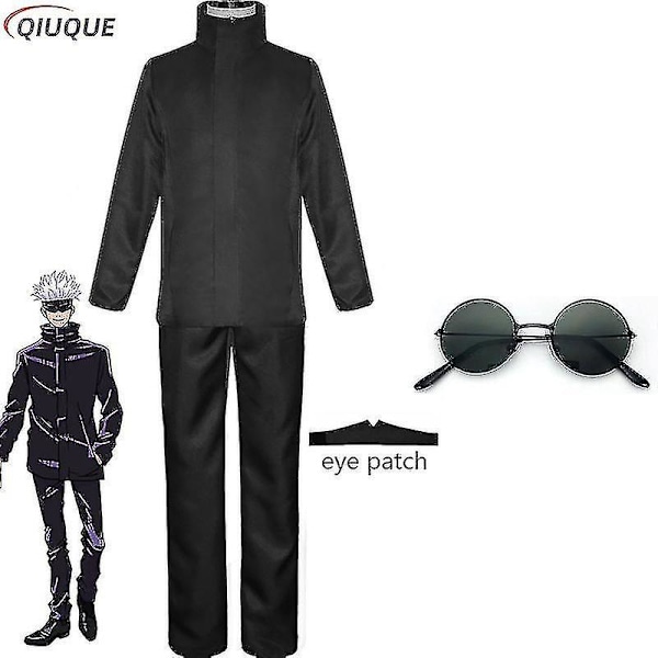 2023-anime Jujutsu Kaisen Gojo Satoru Cosplay Kostume Toppe Bukser Øjenlap Halloween Party Mænd Uniform Parykker-1-1 Sort Pakke 2 Black Package 2 XL